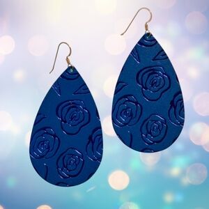 Nickel & Suede Blue Rose Pattern Earrings